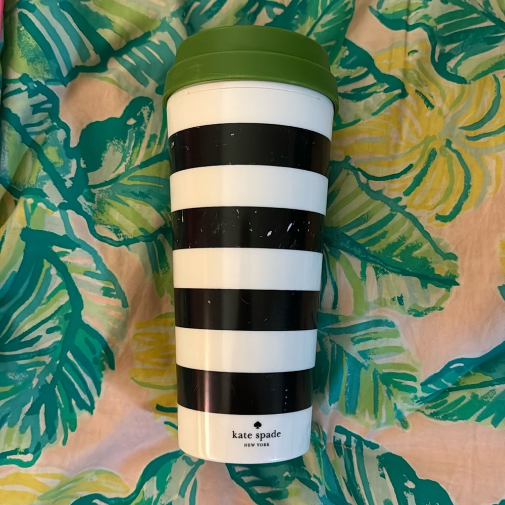 Kate Spade black and white striped coffee mug